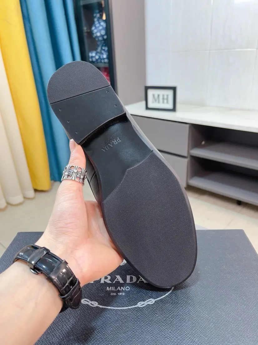 Men's shoes 💰540🌹🌹【PRADA Leather Shoes】Top purchasing agency Original imported Italian custom-made open-edge beaded cowhide leather surface, fully imported water-dyed breathable cowhide lining, original factory special molded sole super comfortable, size: 38-44